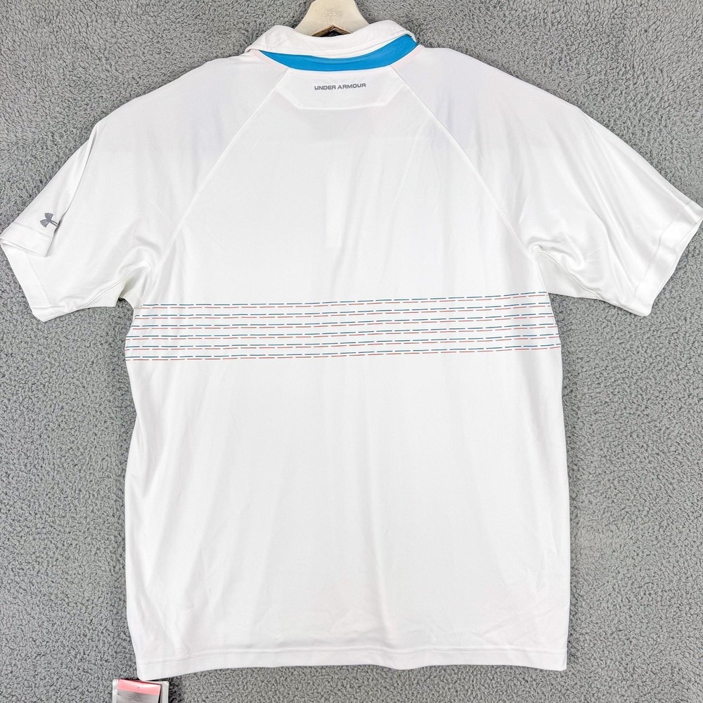 Under Armour Polo Shirt Mens 2XL White Stripe HeatGear Golf Fitted NEW $65 - Picture 5 of 12